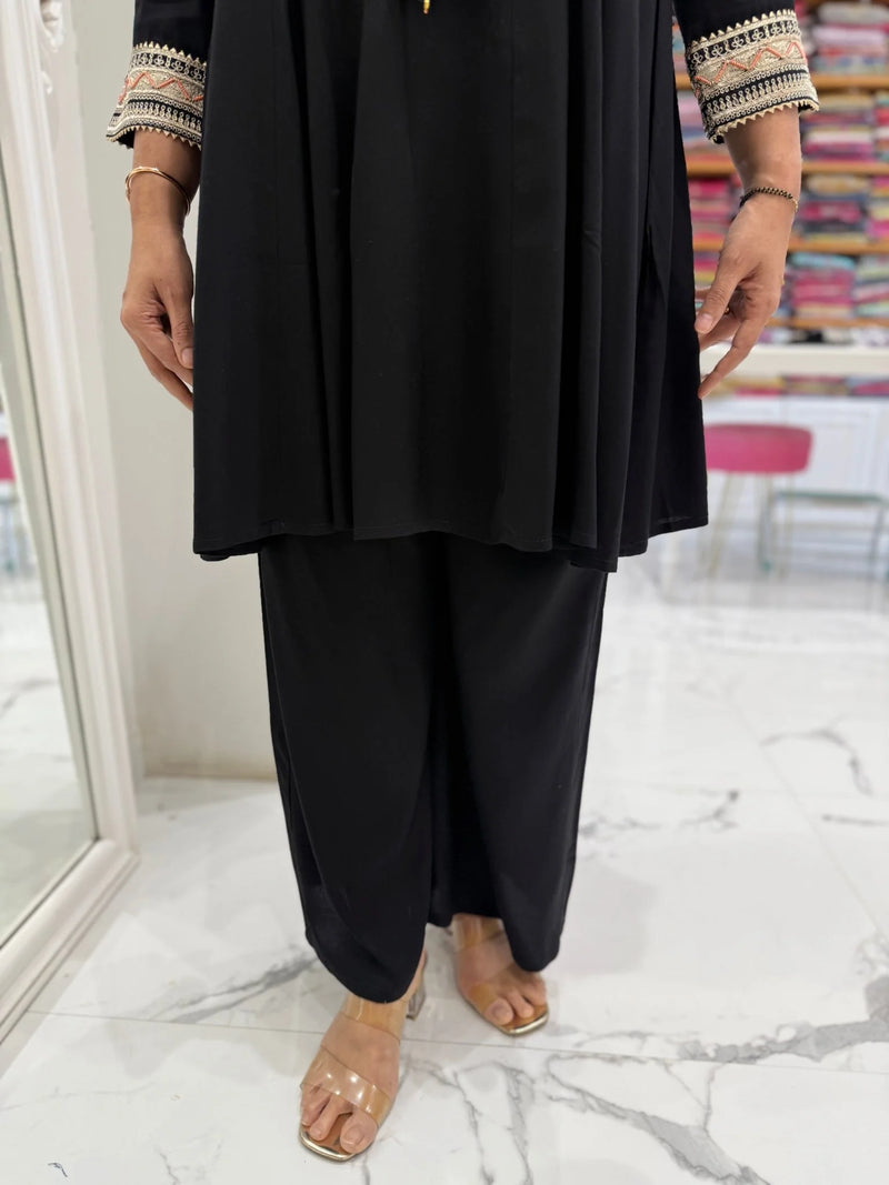 Black Soft Cotton Zari Coord Set