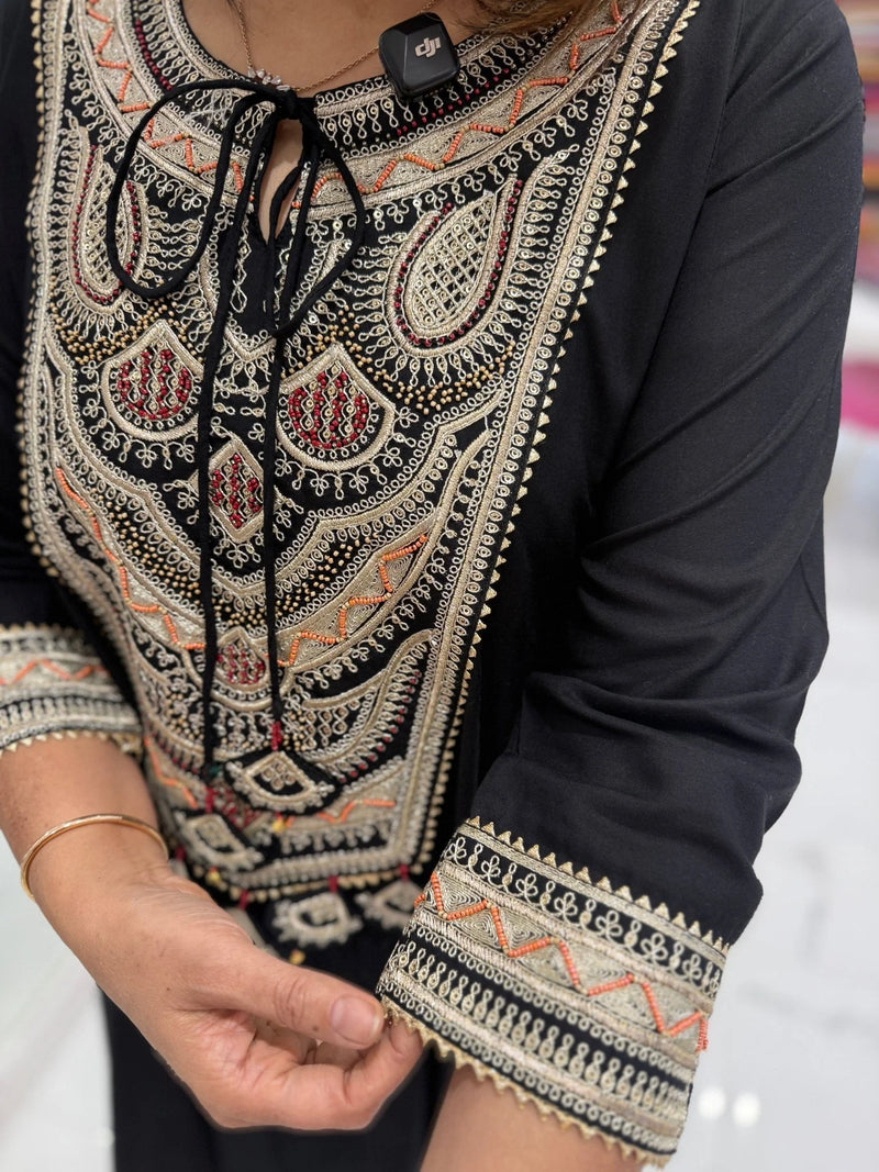 Black Soft Cotton Zari Coord Set