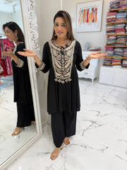 Black Soft Cotton Zari Coord Set