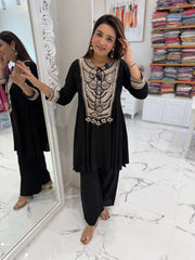 Black Soft Cotton Zari Coord Set