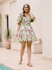 Anarie Green Cotton Short Dress