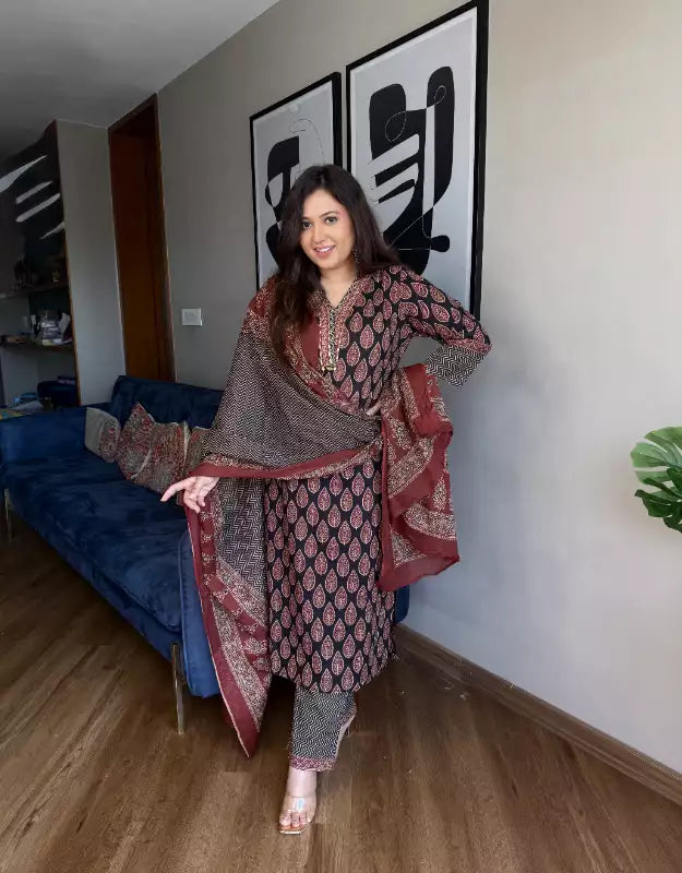Anjali Ajrakh Cotton Straight Suit Set