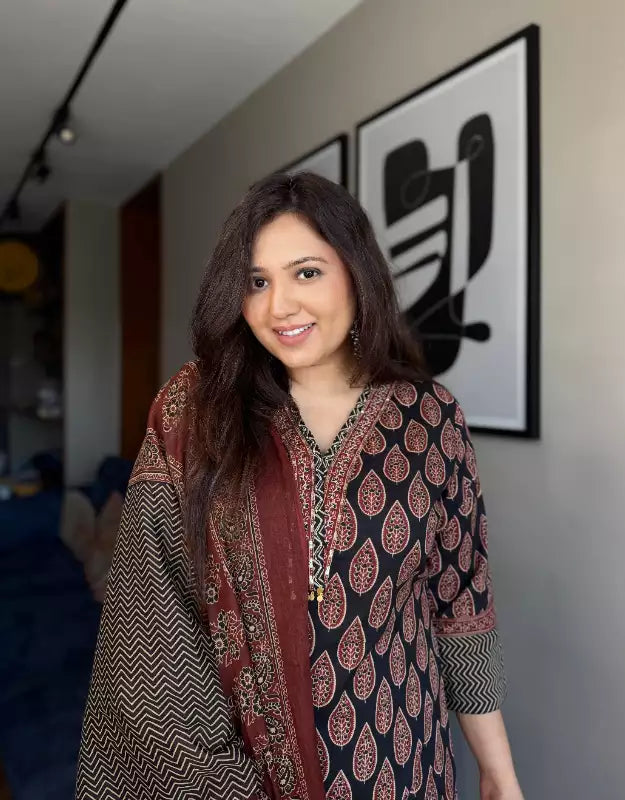 Hand block printed cotton suit