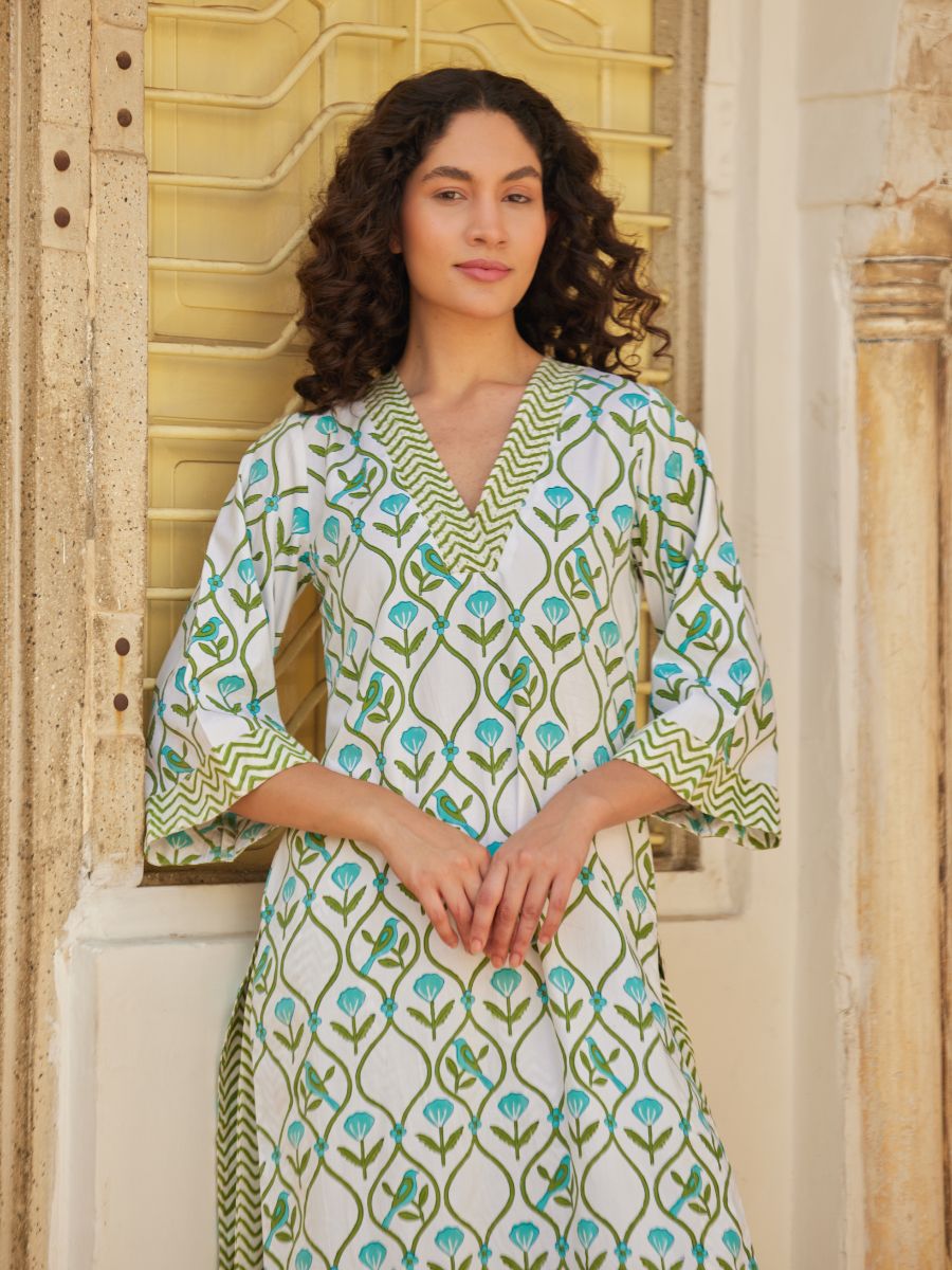 Anokhi Green Turquoise Long Kurta