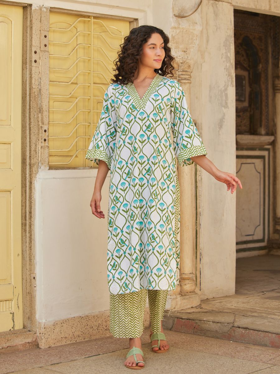 Anokhi Green Turquoise Long Kurta