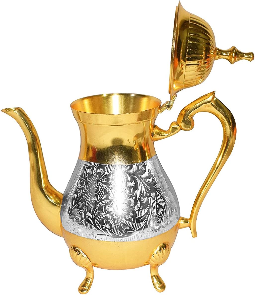 Antique Mughal Brass Tea Coffee Set – Gold & Silver