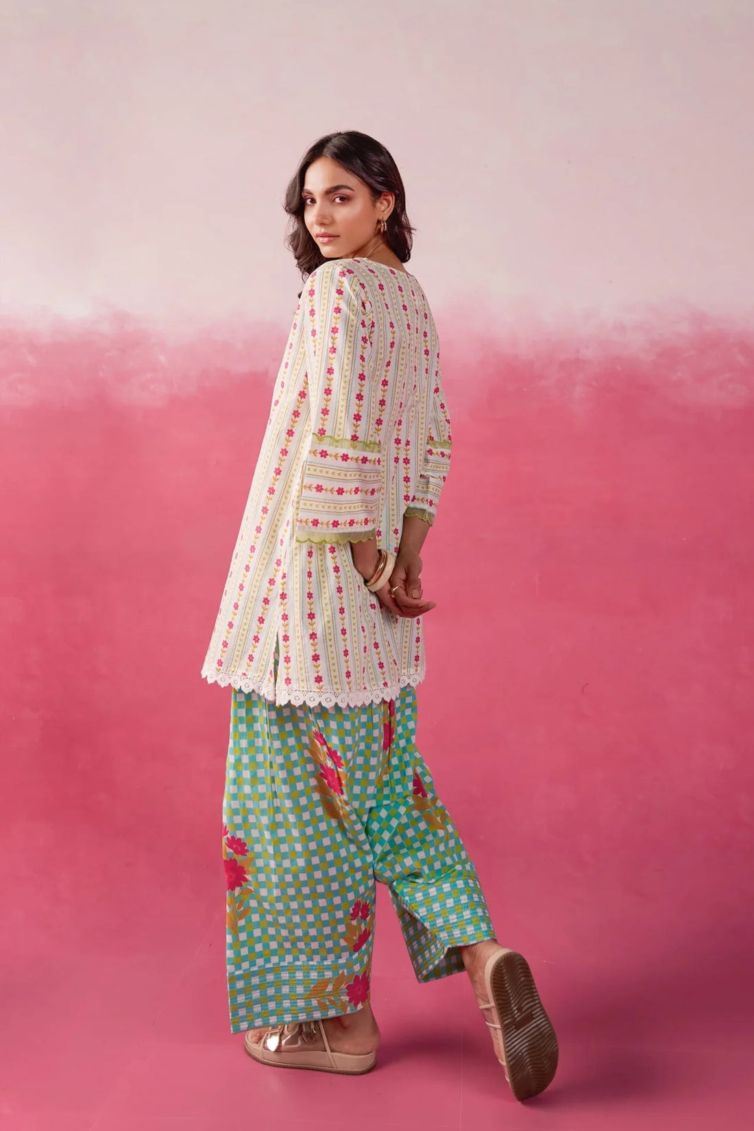 GINGHAM FLORAL PRINTED CO-ORD SET