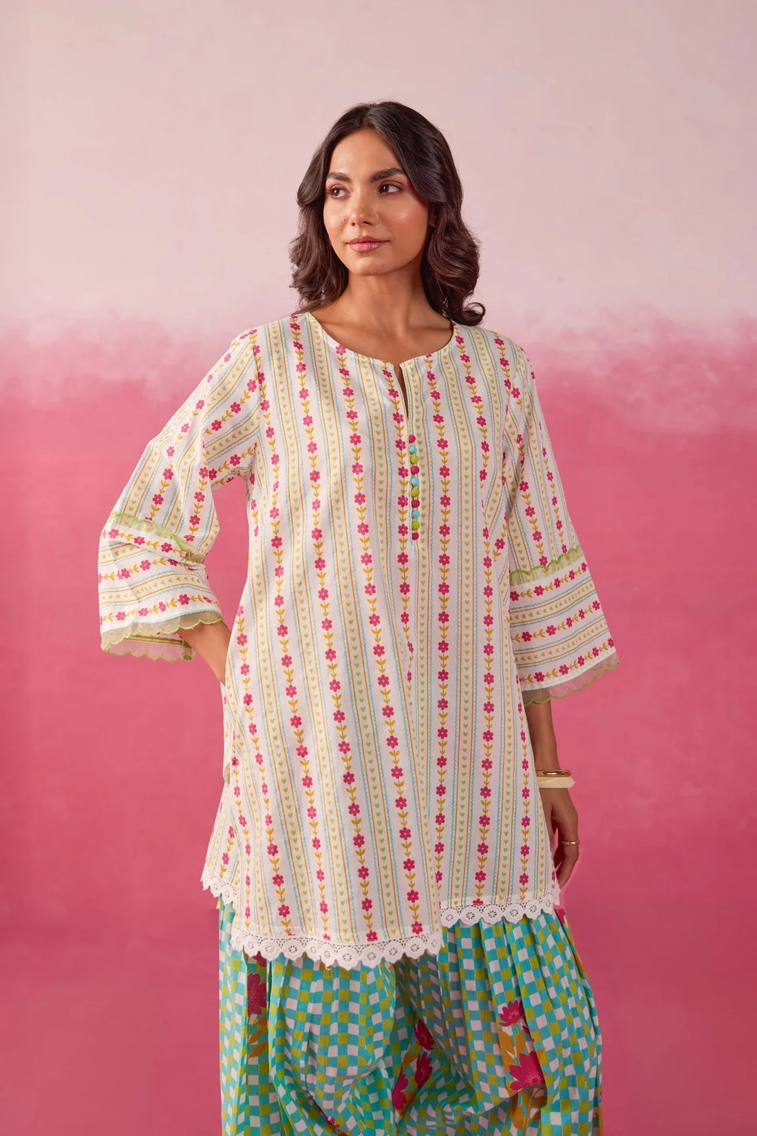 GINGHAM FLORAL PRINTED CO-ORD SET