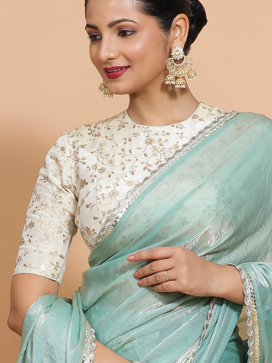 Aqua Sheen Ready-to-Wear Pre Draped Tissue Saree