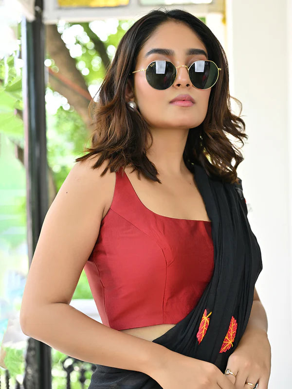 Art Silk Red Sleeveless Blouse