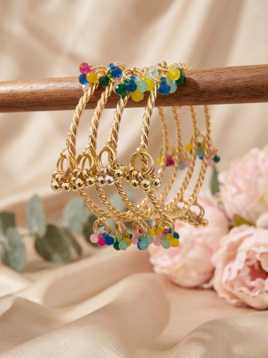 Gold-Plated Stone Studded & Beaded Bangles