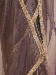 Metallic Mauve Metallic Chiffon Saree with Gold Border & Stitched Blouse