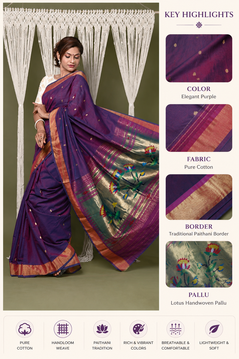 Pure Cotton Handloom Paithani Saree Baby Pink with Zari Border
