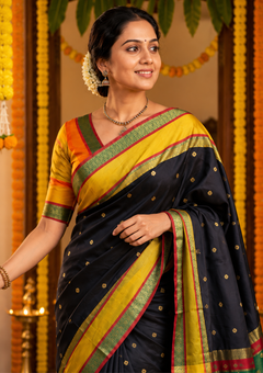 Rajsi Jet Black Gadwal Semi Silk Saree