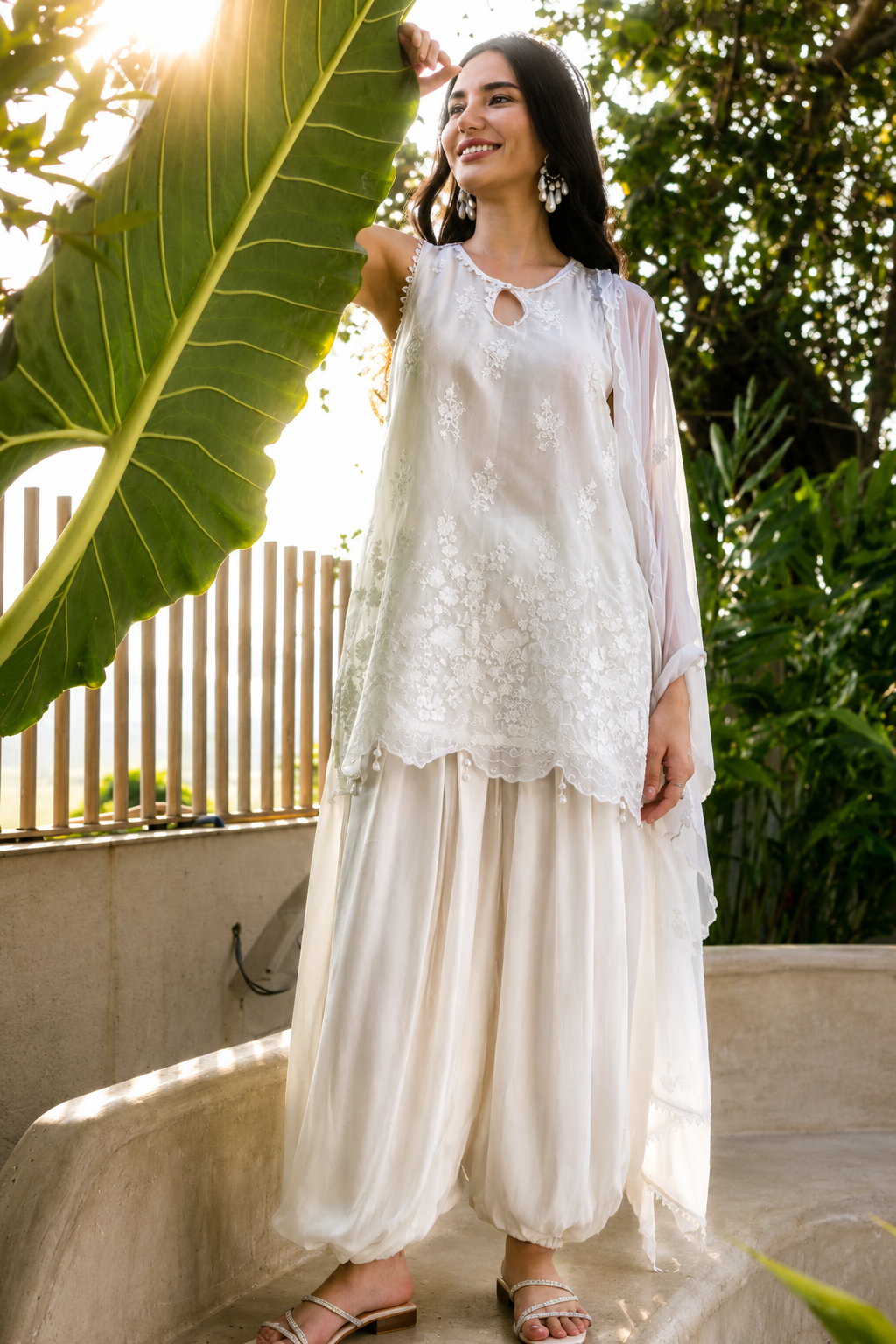 Organza Balloon Salwar Set with Embroidered Kurti & Dupatta