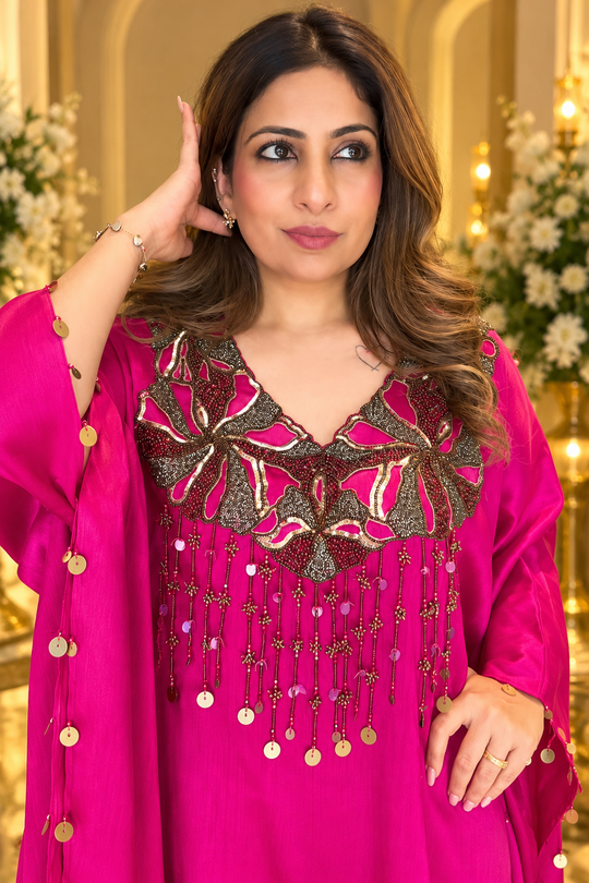Rani Pink Glamour Handwork Indo-Western Kaftan Set