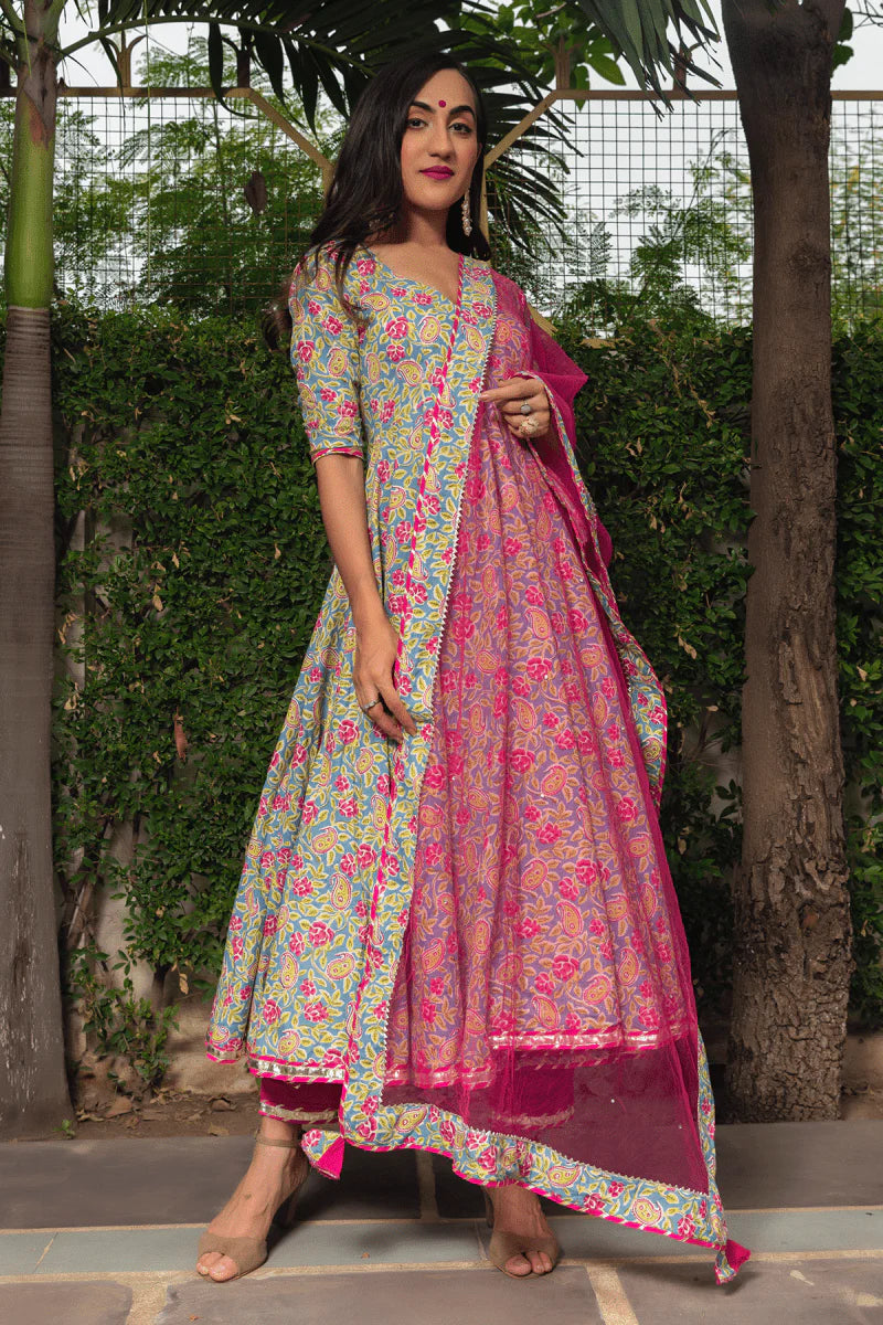 Gulnaar Bloom Cotton Anarkali Set