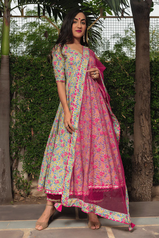 Gulnaar Bloom Cotton Anarkali Set