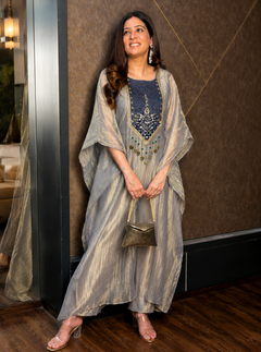 Moonstone Grey Embellished Kaftan Co-Ord Set