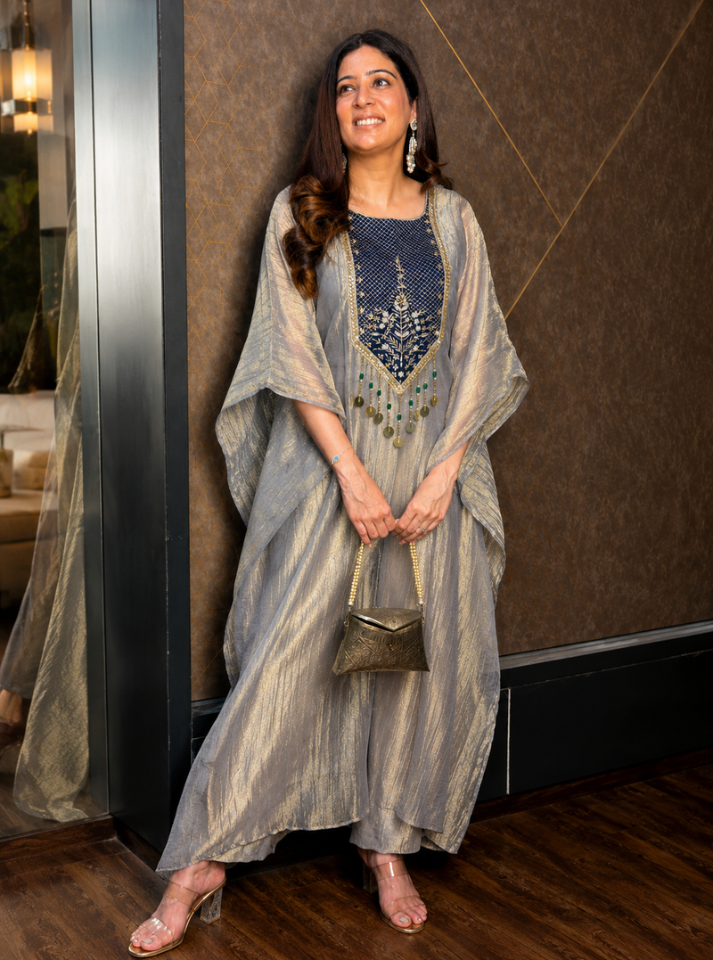 Moonstone Grey Embellished Kaftan Co-Ord Set