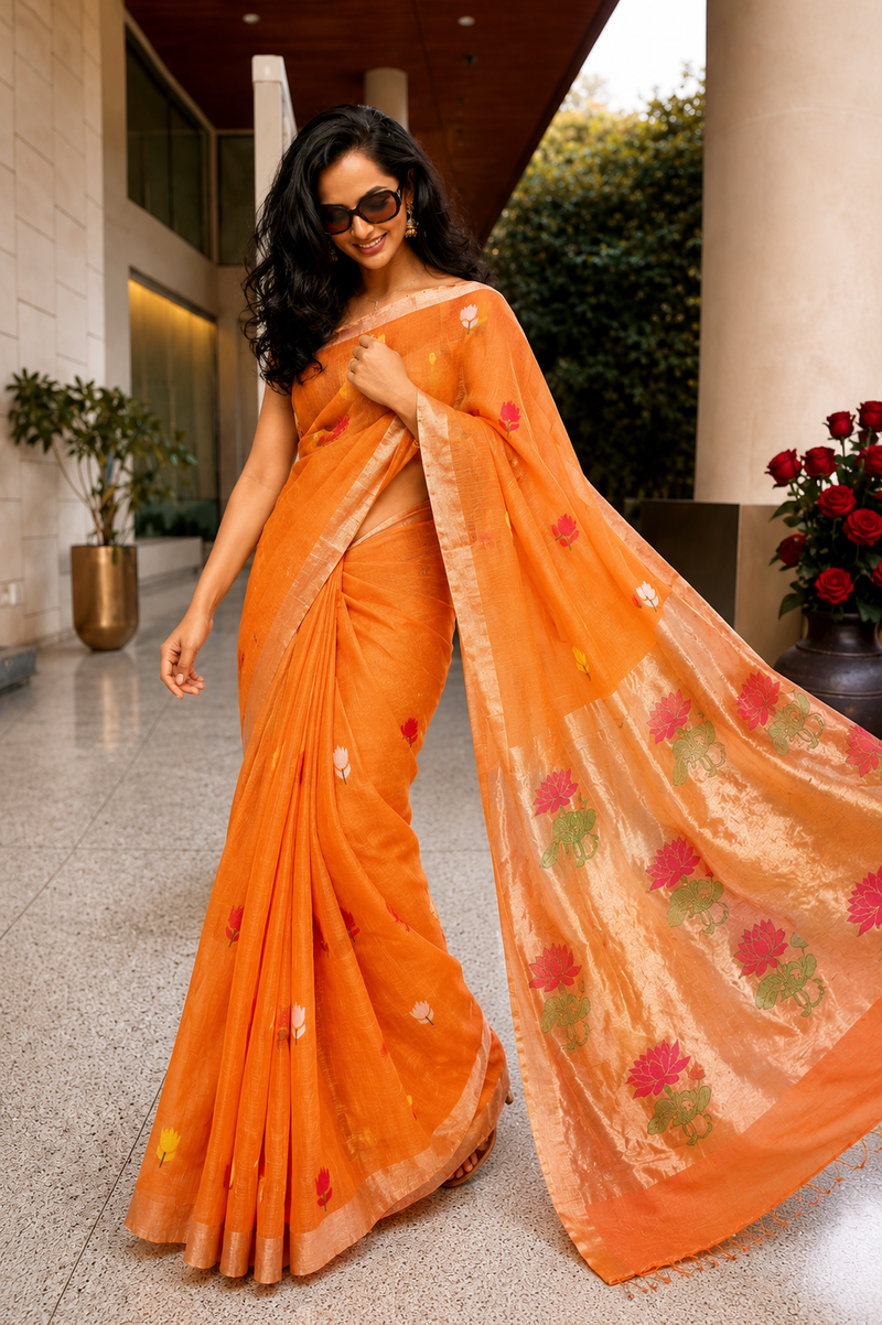 Rajvanshi Silk Linen Jamdani Saree