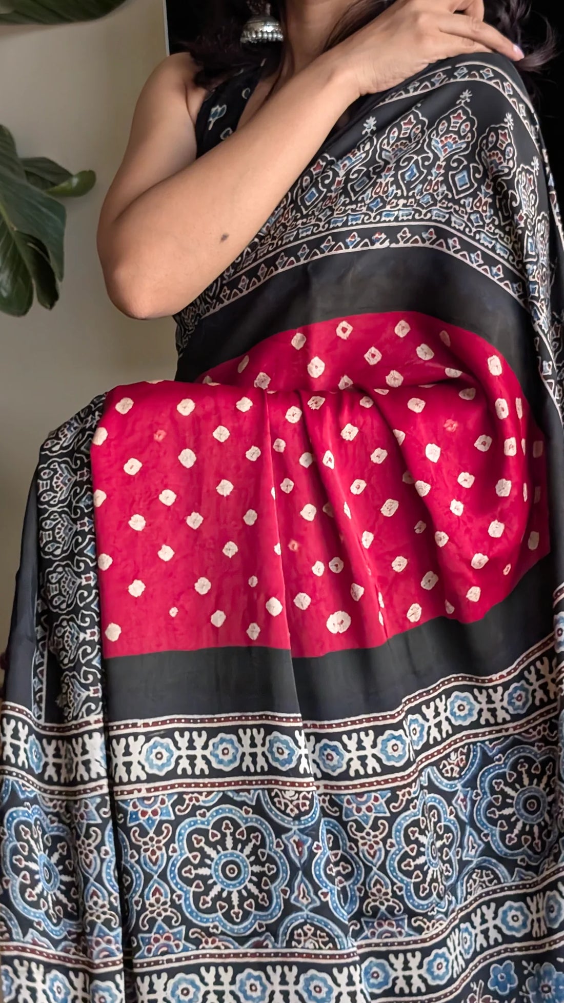 Bandhani Ajrakh Modal Silk Saree