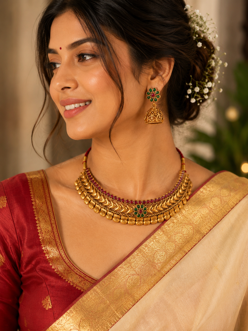 Maharashtrian Paramparik Thushi With Earrings