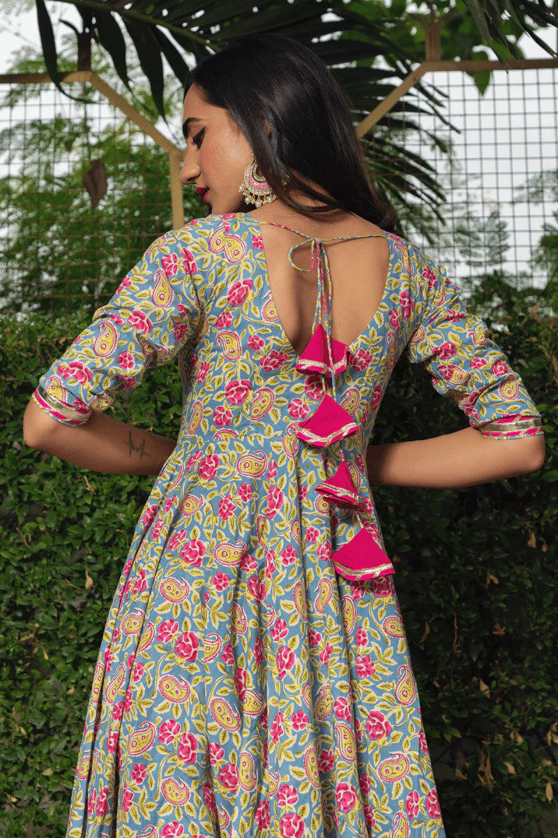 Gulnaar Bloom Cotton Anarkali Set
