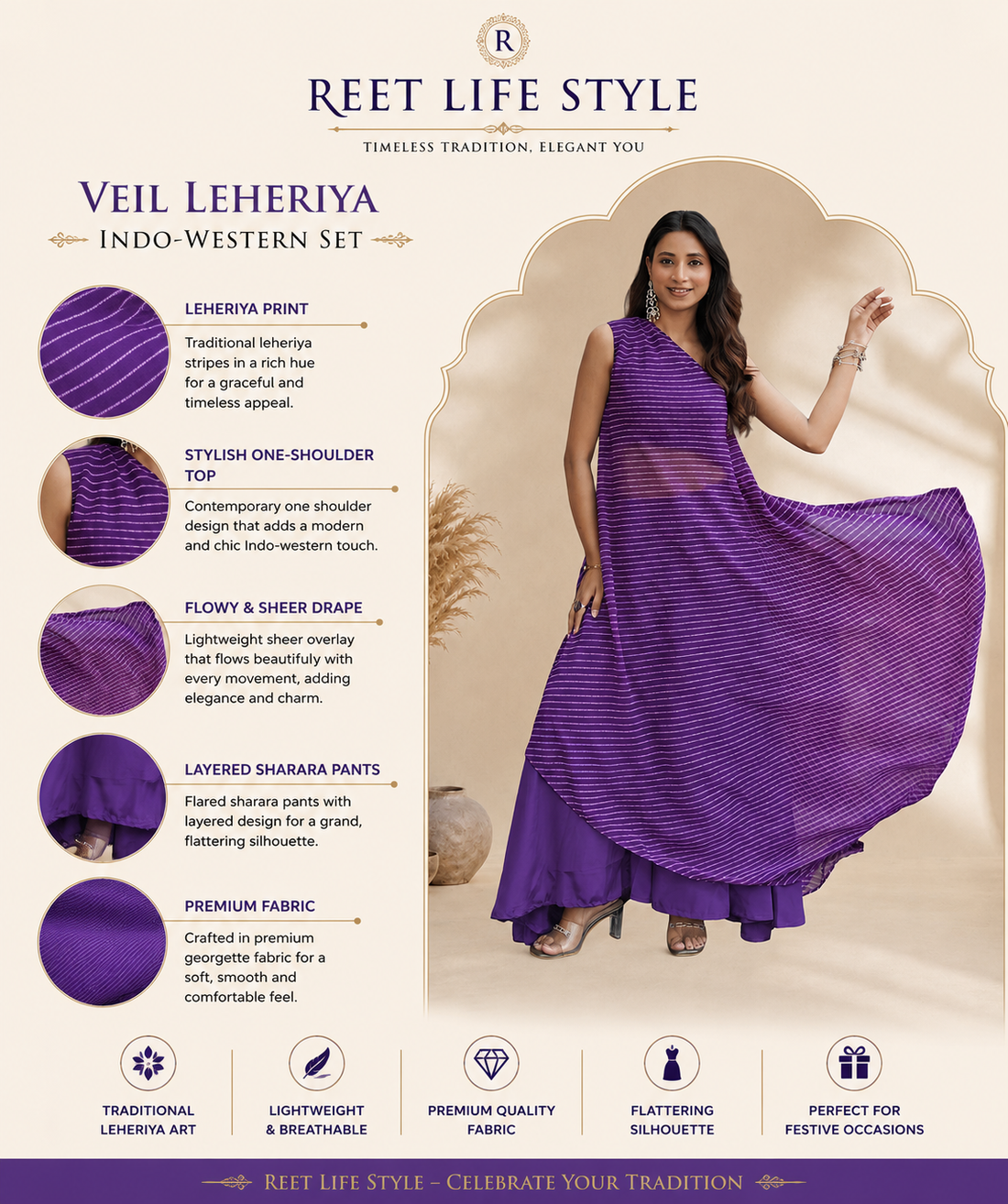 Amethyst Veil Leheriya Indo-Western Set