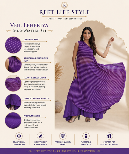 Amethyst Veil Leheriya Indo-Western Set