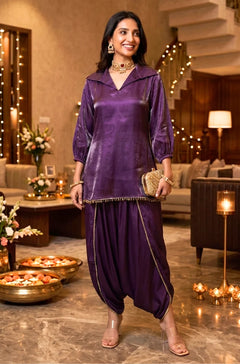 Mahira Luxe Shimmer Silk Tunic Top with Dhoti Skirt