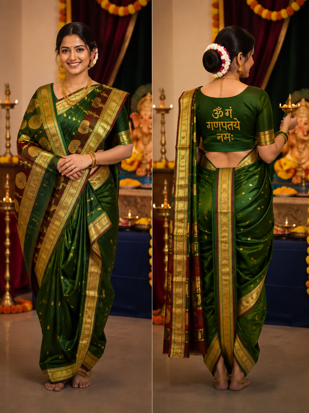 Jijamata Pure Cotton Silk 9-Yard Nauvari Paithani Saree With Morani Pallu