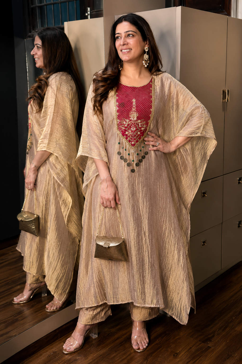 Moonstone Grey Embellished Kaftan Co-Ord Set