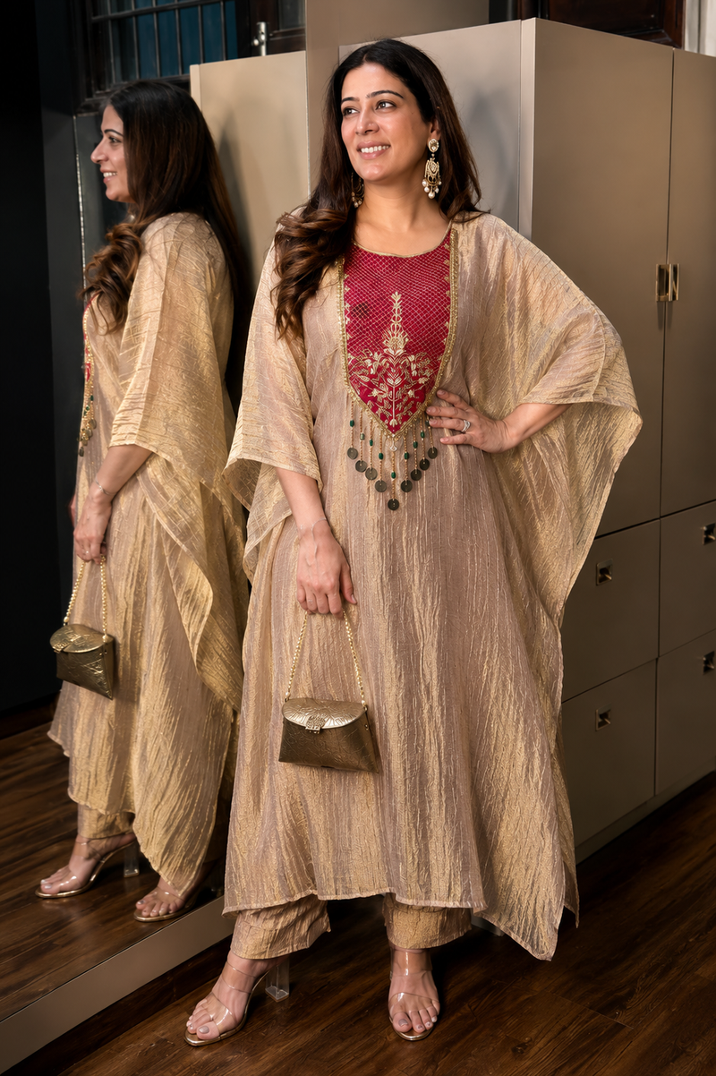 Moonstone Grey Embellished Kaftan Co-Ord Set