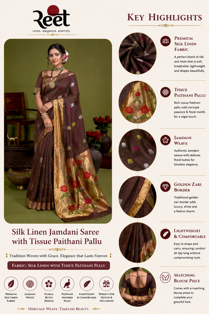 Rajvanshi Silk Linen Jamdani Saree