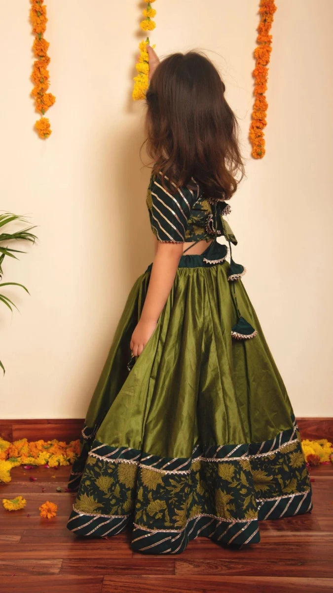 Green Cotton Silk Bachapan Idika Lehenga Set