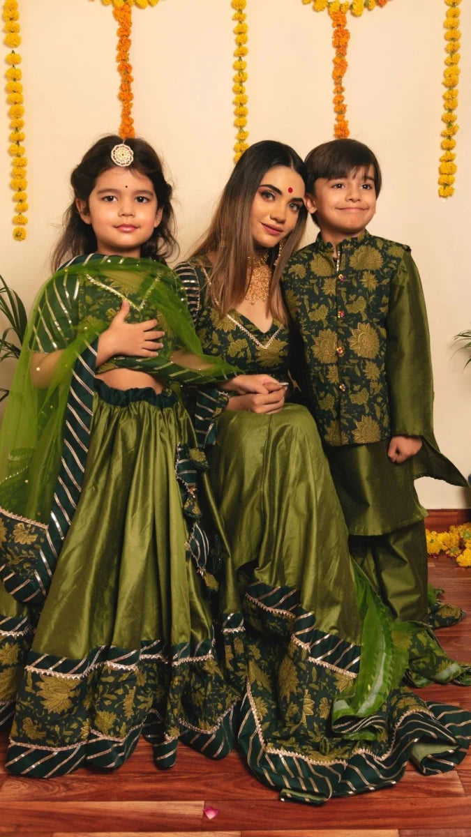 Green Cotton Silk Bachapan Idika Lehenga Set