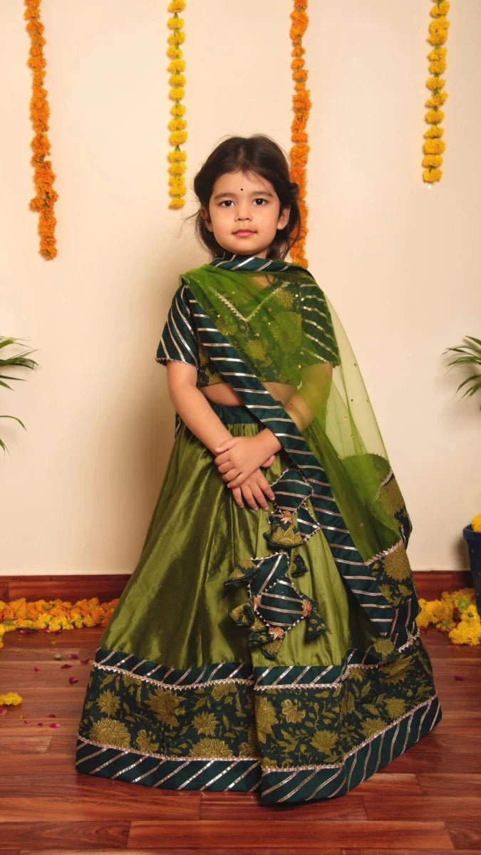 Green Cotton Silk Bachapan Idika Lehenga Set