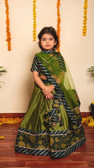 Green Cotton Silk Bachapan Idika Lehenga Set