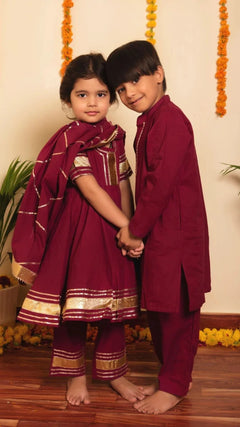 Burgundy Cotton Bachapan Anarkali Set
