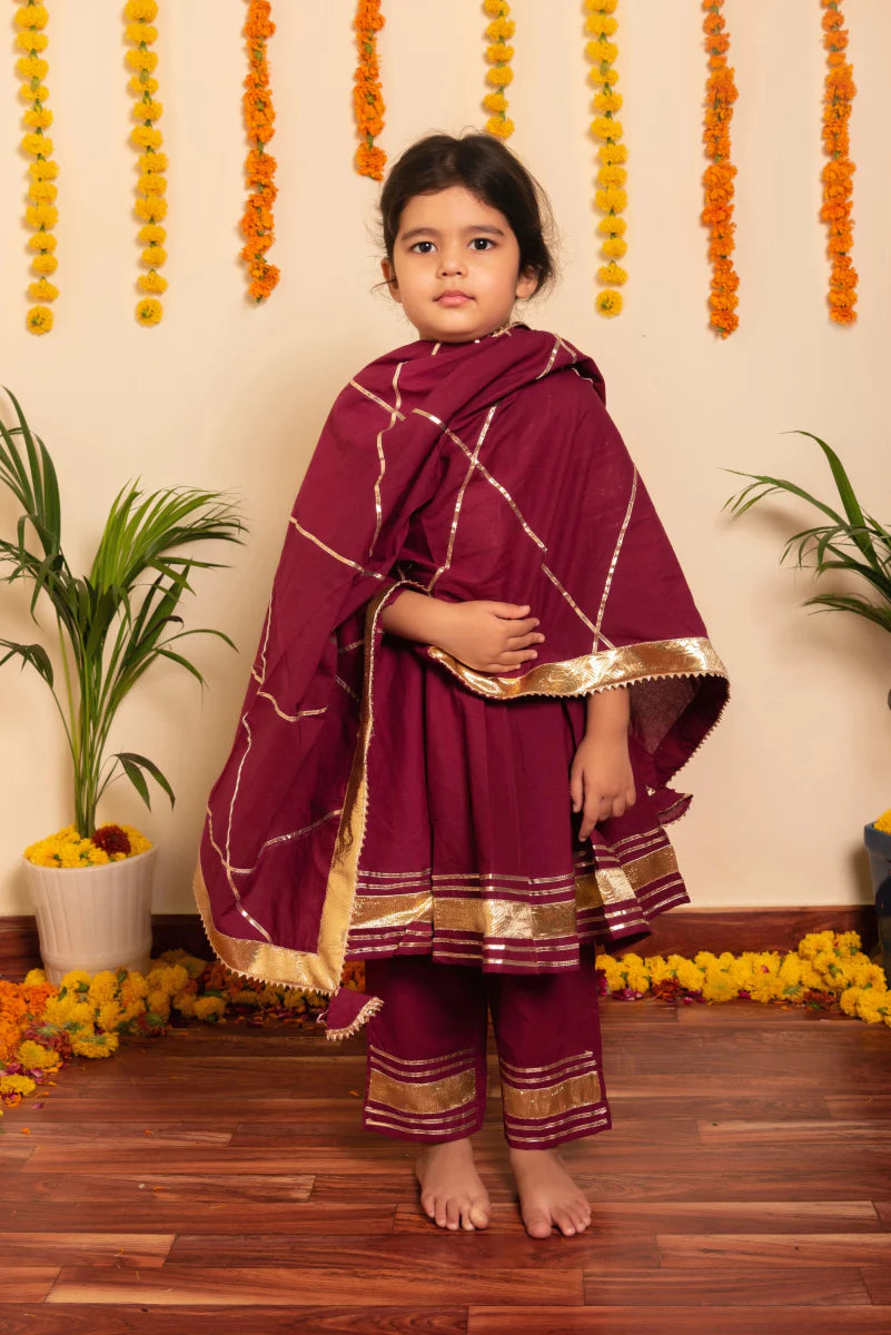 Burgundy Cotton Bachapan Anarkali Set