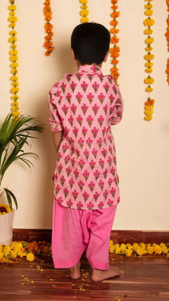 Pink Cotton Bachapan Gulbhar Kurta Set