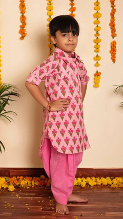 Pink Cotton Bachapan Gulbhar Kurta Set