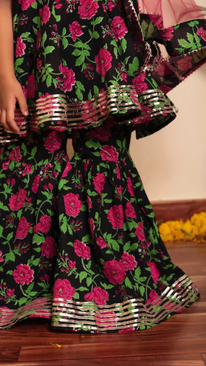 Black Cotton Bachapan Gulmohar Sharara Set