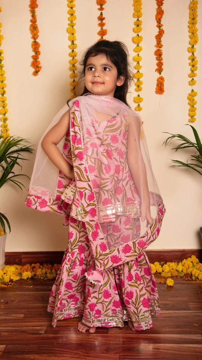 Pink Cotton Bachapan Nazakat Sharara Set
