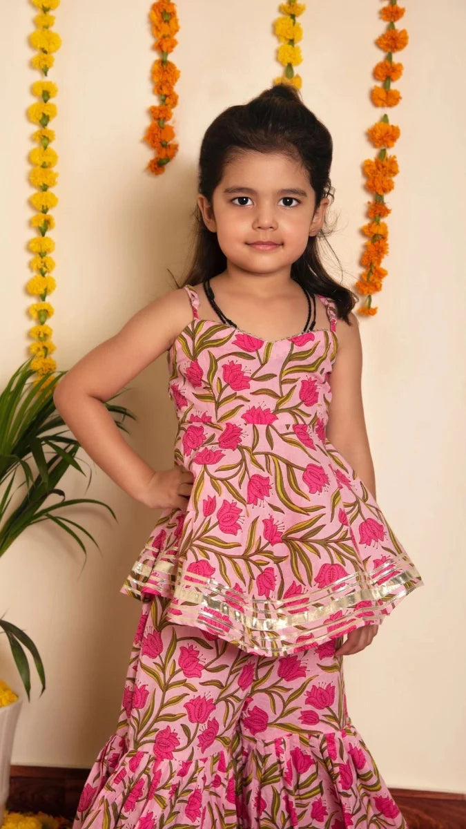 Pink Cotton Bachapan Nazakat Sharara Set