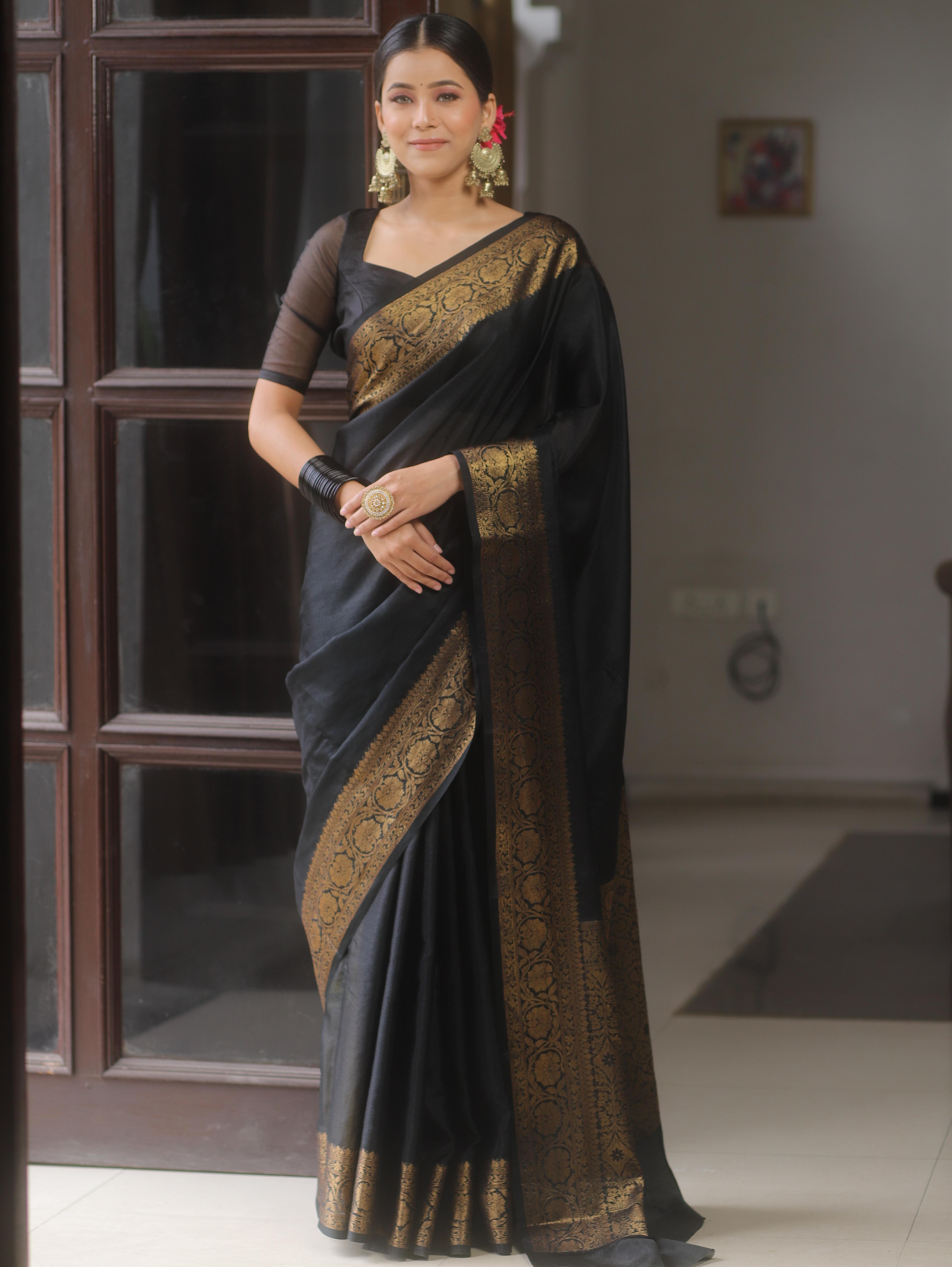 Banarasee Black Semi Silk Saree