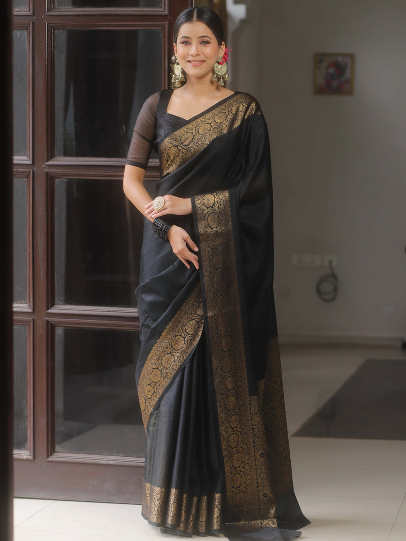 Banarasee Black Semi Silk Saree