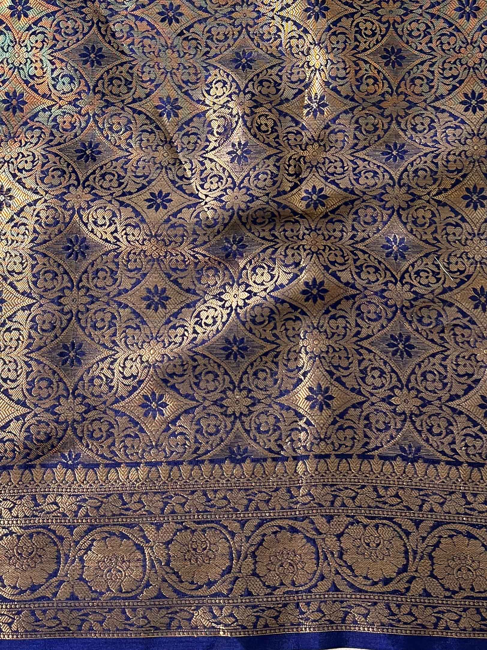 Banarasee Blue Semi Silk Saree Zari Border