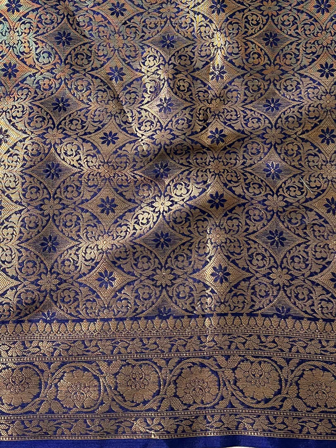 Banarasee Blue Semi Silk Saree Zari Border
